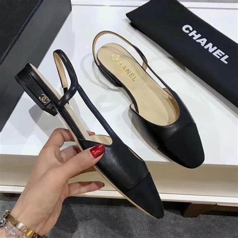 chanel pump black|Chanel black slingback flats.